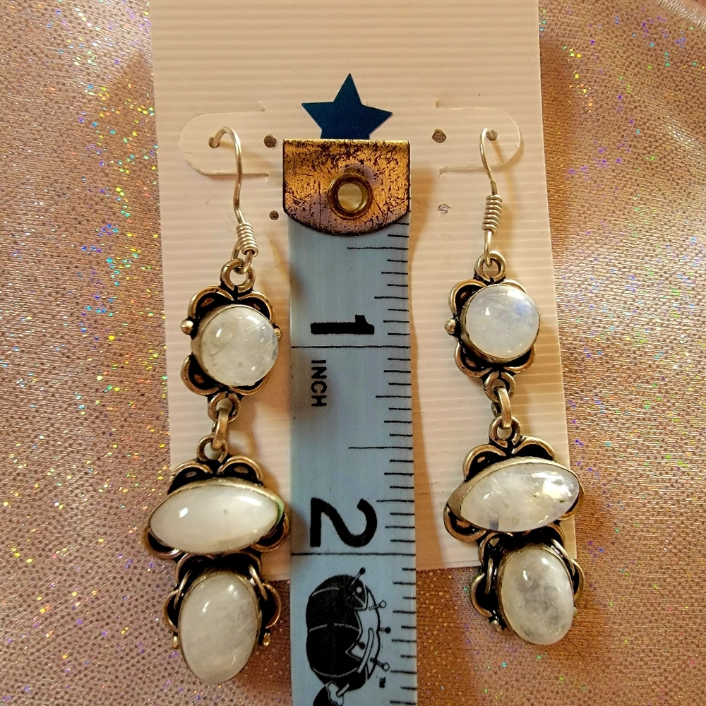 Moonstone Vintage 3 Tiered Earrings ππ - Picture 2 of 8